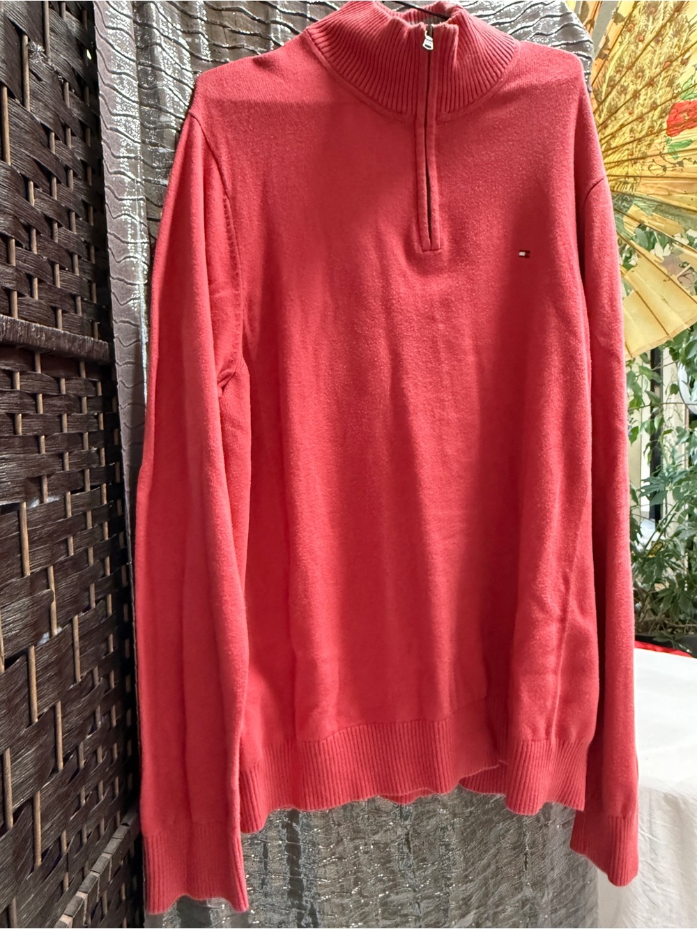 Tommy Hilfiger GORPCORE, old money, Men’s Red Quarter-Zip CLASSIC Sweater